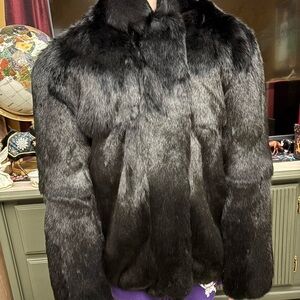 Black Rabbit Fur Bomber Jacket